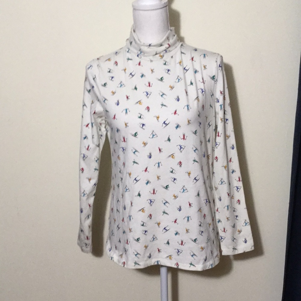 Talbots White Long Sleeved Turtleneck With Skiers